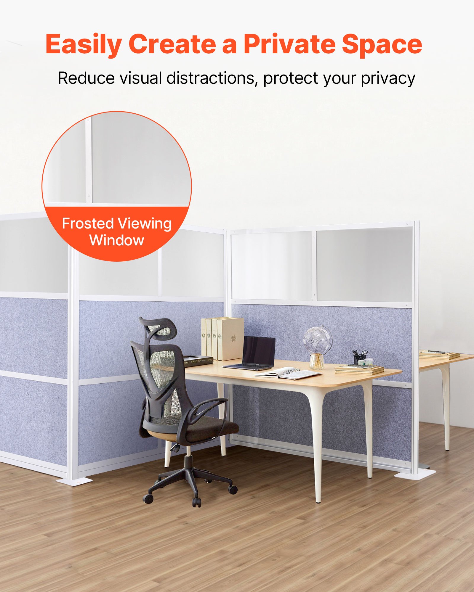 VEVOR Mampara Divisoria Modular, 1 Unidad, 178 x 178 cm, Separador de PET para Puestos de Trabajo con Ventana Acrílica, Biombo de Pared, Ideal para Bibliotecas de Oficina, 1780 x 300 x 1780 mm