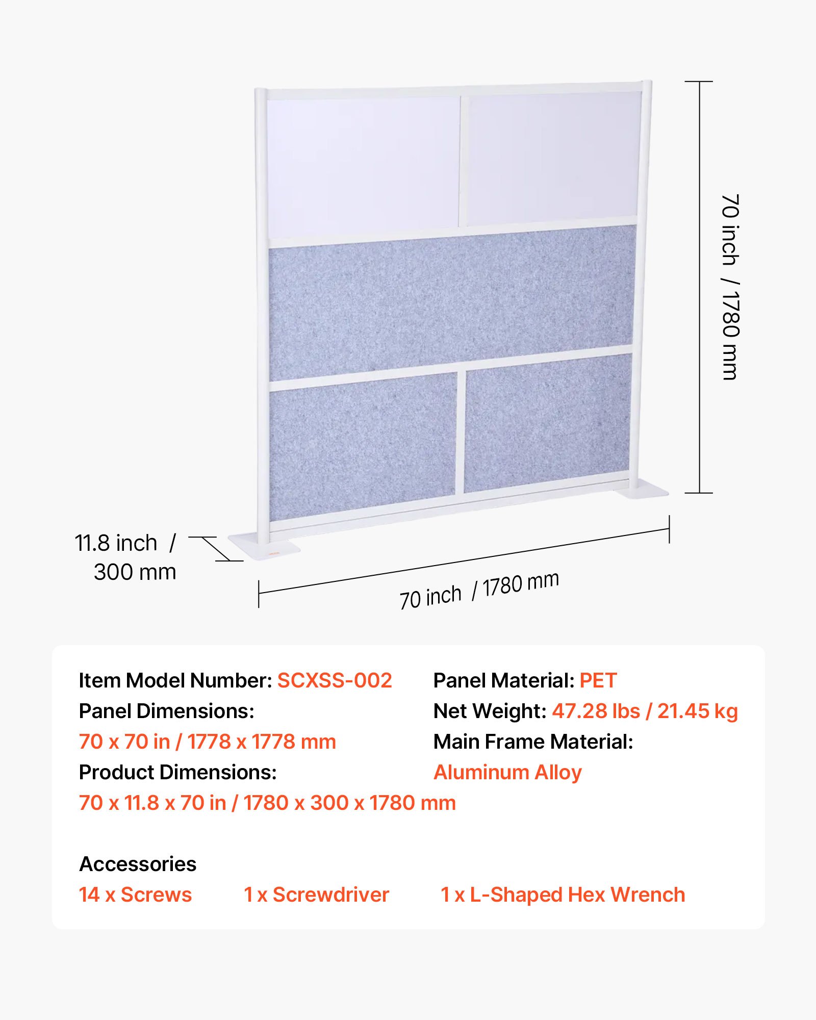 VEVOR Mampara Divisoria Modular, 1 Unidad, 178 x 178 cm, Separador de PET para Puestos de Trabajo con Ventana Acrílica, Biombo de Pared, Ideal para Bibliotecas de Oficina, 1780 x 300 x 1780 mm
