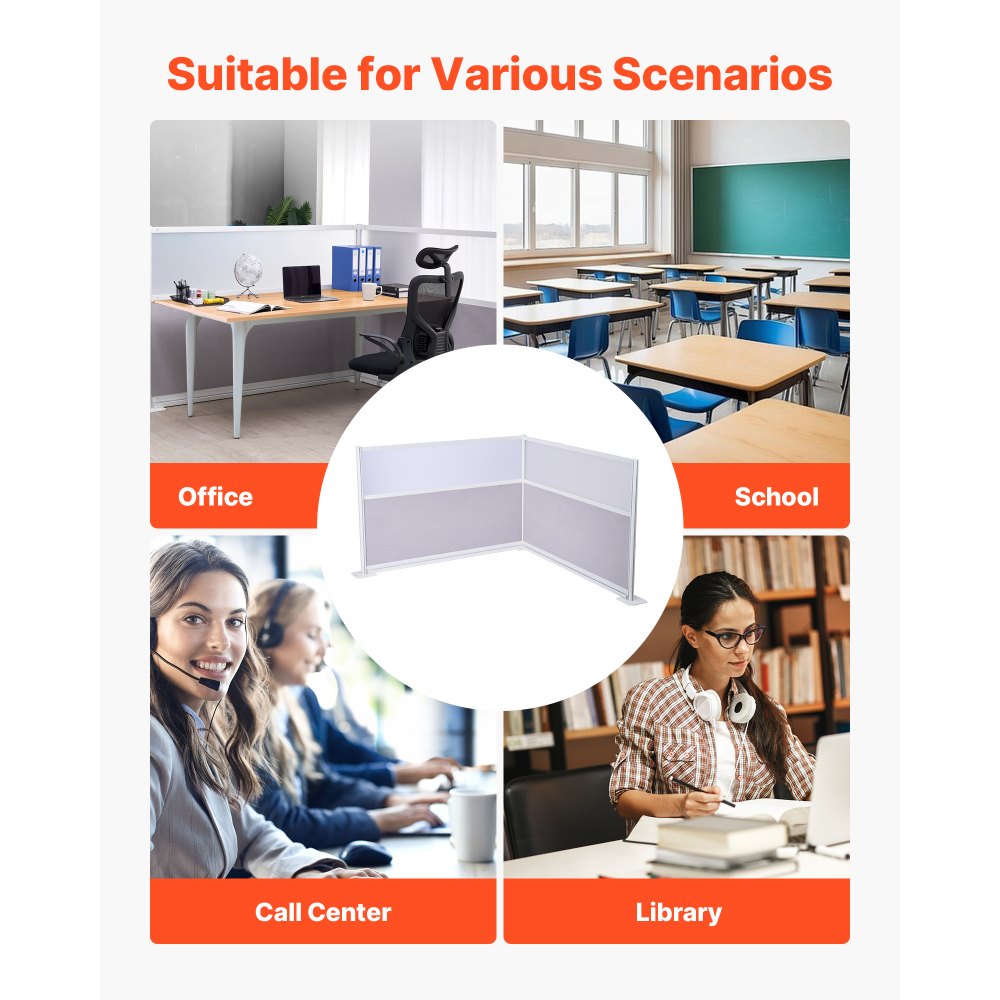 VEVOR Mamparas Divisorias de Privacidad, PET, para Estaciones de Trabajo con Ventanas Acrílicas, Plegables Independientes, Ideales para Oficinas, Bibliotecas y Escuelas, 1830 x 200 x 1220 mm