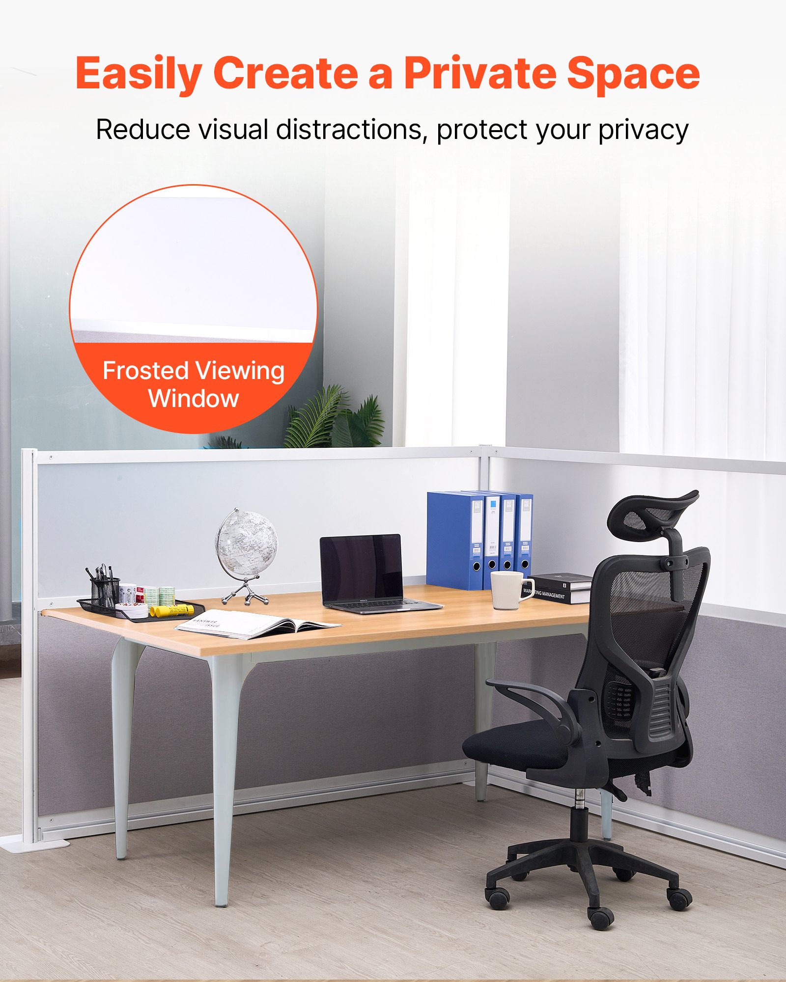 VEVOR Mamparas Divisorias de Privacidad, PET, para Estaciones de Trabajo con Ventanas Acrílicas, Plegables Independientes, Ideales para Oficinas, Bibliotecas y Escuelas, 1830 x 200 x 1220 mm