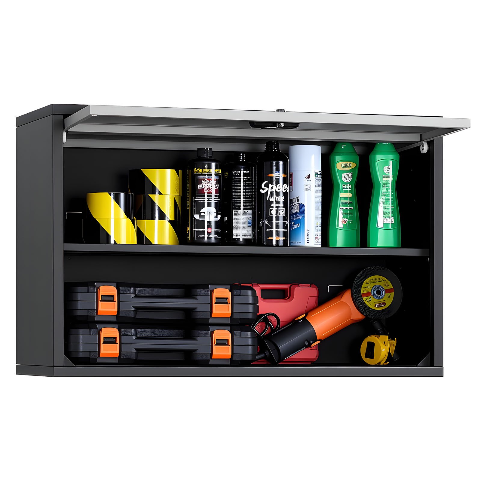 VEVOR Armario de Pared para Taller, 770 x 305 x 500 mm, Armario de Herramientas de Garaje de Metal con Puerta Abatible, Capacidad de 108,86 kg, para Garaje, Sótano, Cocina y Almacén, Negro