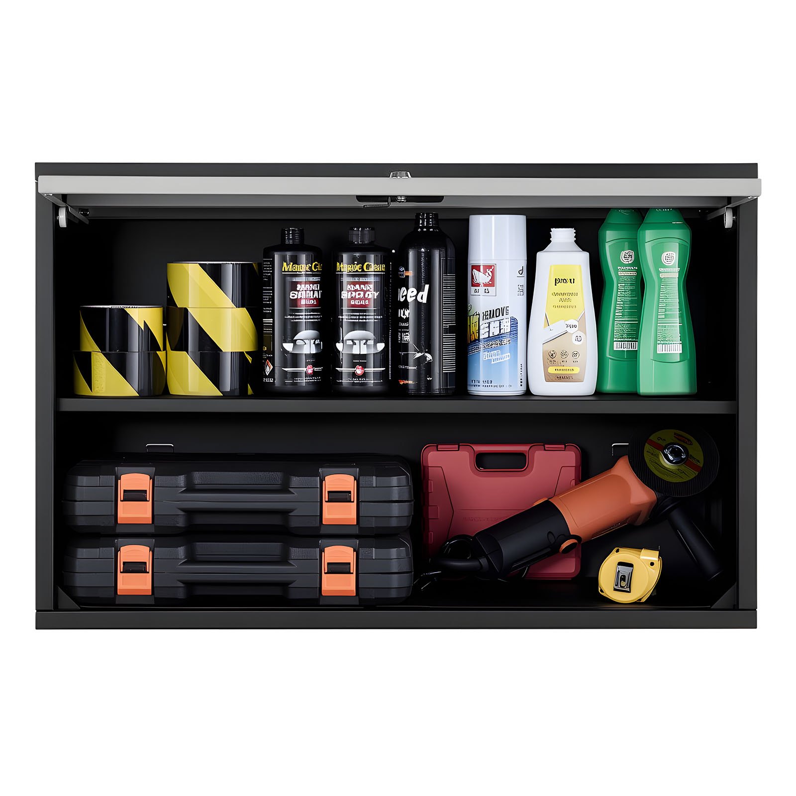 VEVOR Armario de Pared para Taller, 770 x 305 x 500 mm, Armario de Herramientas de Garaje de Metal con Puerta Abatible, Capacidad de 108,86 kg, para Garaje, Sótano, Cocina y Almacén, Negro