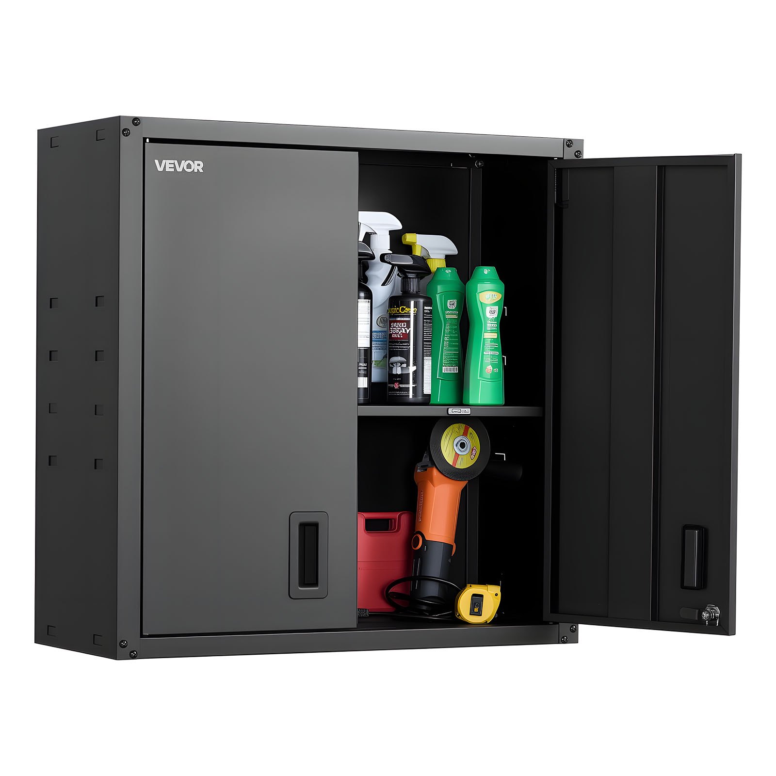 VEVOR Armario de Pared para Taller, 762 x 310 x 762 mm, Armario de Herramientas de Metal Colgante de Pared, con Puerta con Cerradura, Capacidad de 108,86 kg, para Garaje, Sótano y Almacén, Negro