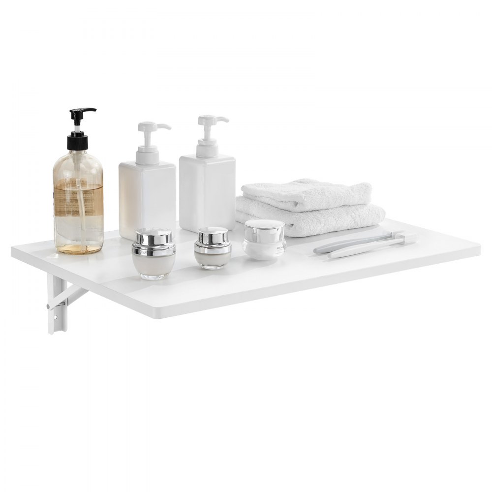 VEVOR Mesa plegable montada en la pared, mesa abatible de montaje en pared de 23.62" x 15.75", escritorio flotante con soporte de hierro, escritorio plegable para espacios pequeños, oficina en casa, comedor, cuarto de lavado, cocina, bar, color blanco