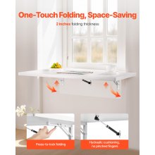 VEVOR Mesa plegable montada en la pared, mesa abatible de montaje en pared de 35.43" x 19.69", escritorio flotante con soporte de hierro, escritorio plegable para espacios pequeños, oficina en casa, comedor, cuarto de lavado, cocina, bar, color blanco