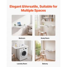 VEVOR Mesa plegable montada en la pared, mesa abatible de montaje en pared de 35.43" x 19.69", escritorio flotante con soporte de hierro, escritorio plegable para espacios pequeños, oficina en casa, comedor, cuarto de lavado, cocina, bar, color blanco