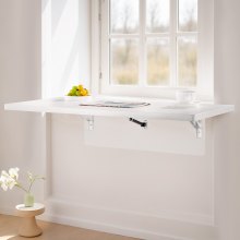 VEVOR Mesa plegable montada en la pared, mesa abatible de montaje en pared de 35.43" x 19.69", escritorio flotante con soporte de hierro, escritorio plegable para espacios pequeños, oficina en casa, comedor, cuarto de lavado, cocina, bar, color blanco