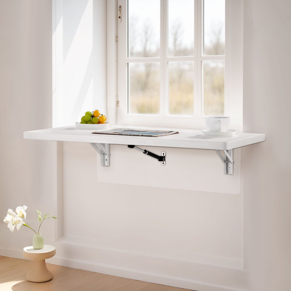 VEVOR Mesa plegable montada en la pared, mesa abatible de 31.5 x 15.75 pulgadas, escritorio flotante con soporte de hierro, escritorio plegable para espacios pequeños, oficina en casa, comedor, cuarto de lavado, cocina, bar, color blanco