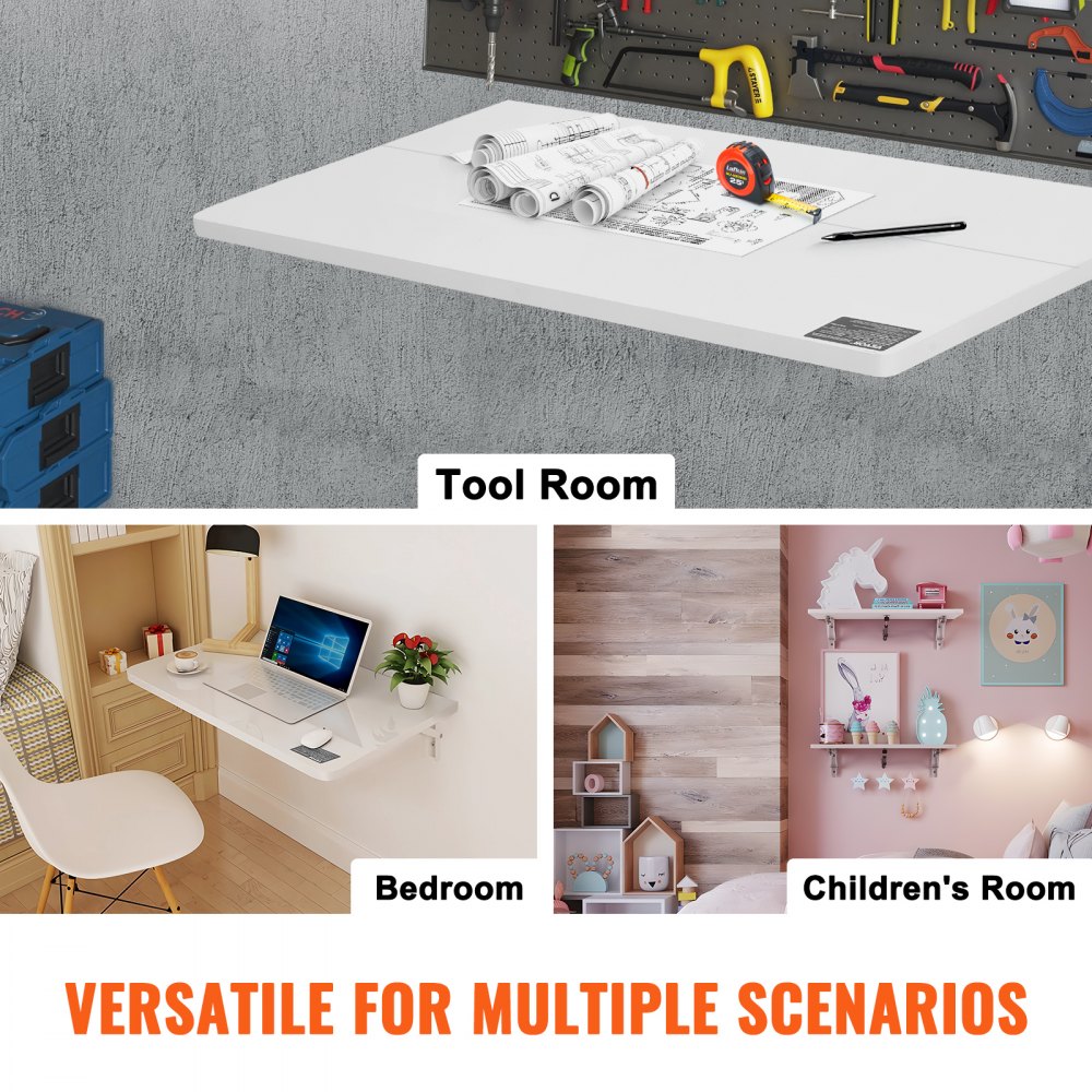VEVOR Mesa plegable montada en la pared, mesa abatible de 31.5 x 19.69 pulgadas, escritorio flotante con soporte de hierro, escritorio plegable para espacios pequeños, oficina en casa, comedor, cuarto de lavado, cocina, bar, color blanco