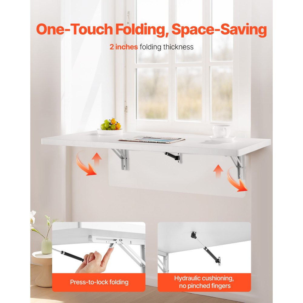VEVOR Mesa plegable montada en la pared, mesa abatible de 39.37 x 19.69 pulgadas, escritorio flotante con soporte de hierro, escritorio plegable para espacios pequeños, oficina en casa, comedor, cuarto de lavado, cocina, bar, color blanco