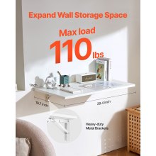 VEVOR Mesa plegable montada en la pared, mesa abatible de 39.37 x 19.69 pulgadas, escritorio flotante con soporte de hierro, escritorio plegable para espacios pequeños, oficina en casa, comedor, cuarto de lavado, cocina, bar, color blanco