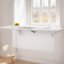 VEVOR Mesa plegable montada en la pared, mesa abatible de montaje en pared de 43.31" x 18.11", escritorio flotante con soporte de hierro, escritorio plegable para espacios pequeños, oficina en casa, comedor, cuarto de lavado, cocina, bar, blanco