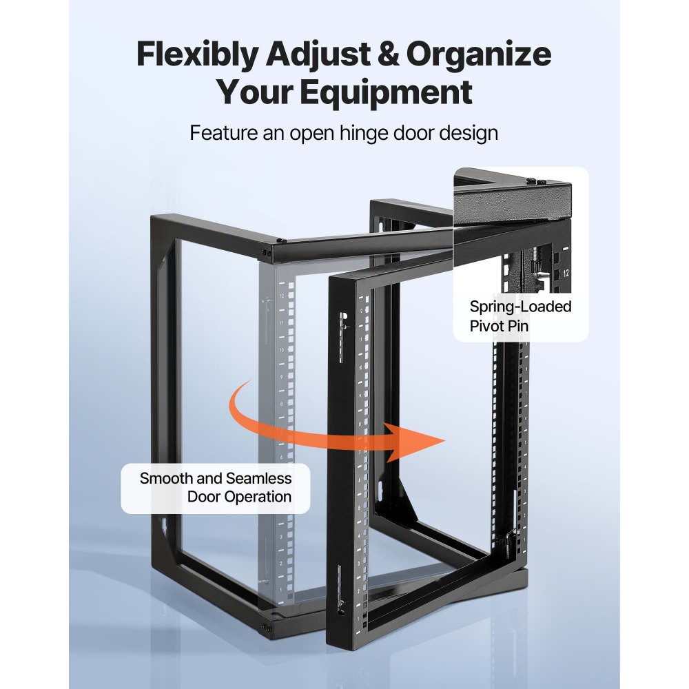 VEVOR Rack de Servidor de Pared de 12U, Carga Máxima de 68,04 kg, Bastidor de Red de Marco Abierto con Apertura de Puerta de 180 Grados, Acero al Carbono, para Equipo de Red/IT/AV de 48,26 cm