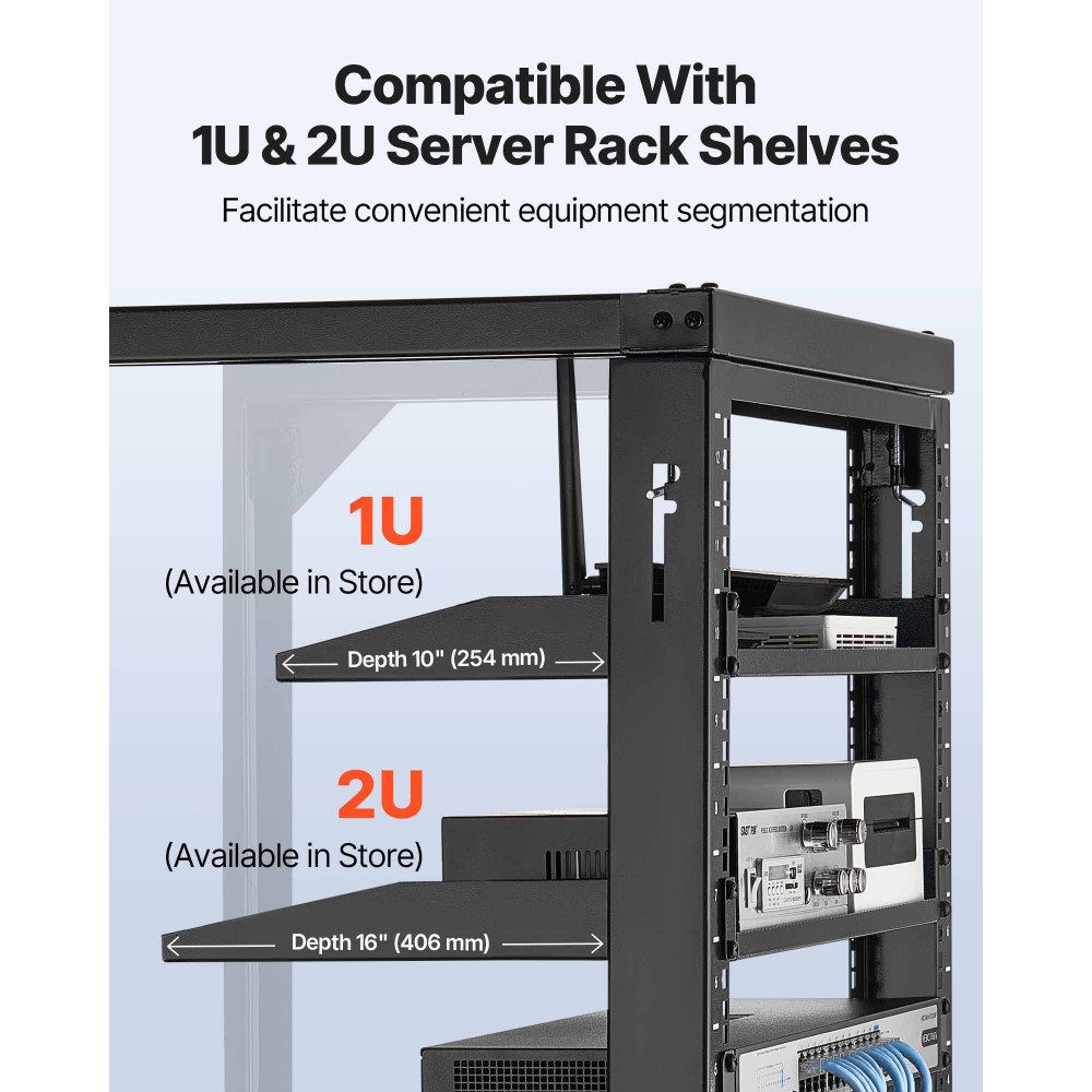 VEVOR Rack de Servidor de Pared de 12U, Carga Máxima de 68,04 kg, Bastidor de Red de Marco Abierto con Apertura de Puerta de 180 Grados, Acero al Carbono, para Equipo de Red/IT/AV de 48,26 cm