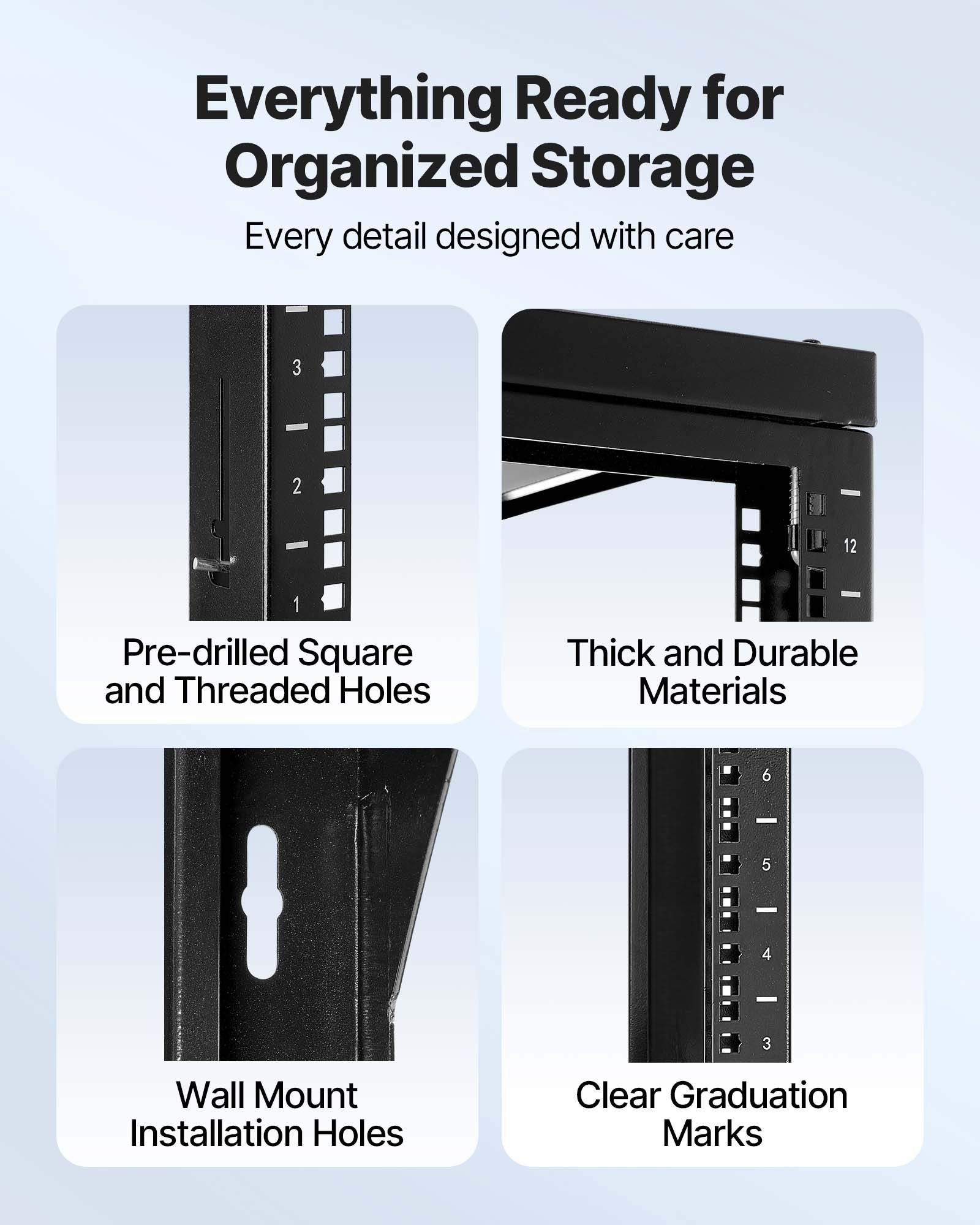 VEVOR Rack de Servidor de Pared de 12U, Carga Máxima de 68,04 kg, Bastidor de Red de Marco Abierto con Apertura de Puerta de 180 Grados, Acero al Carbono, para Equipo de Red/IT/AV de 48,26 cm