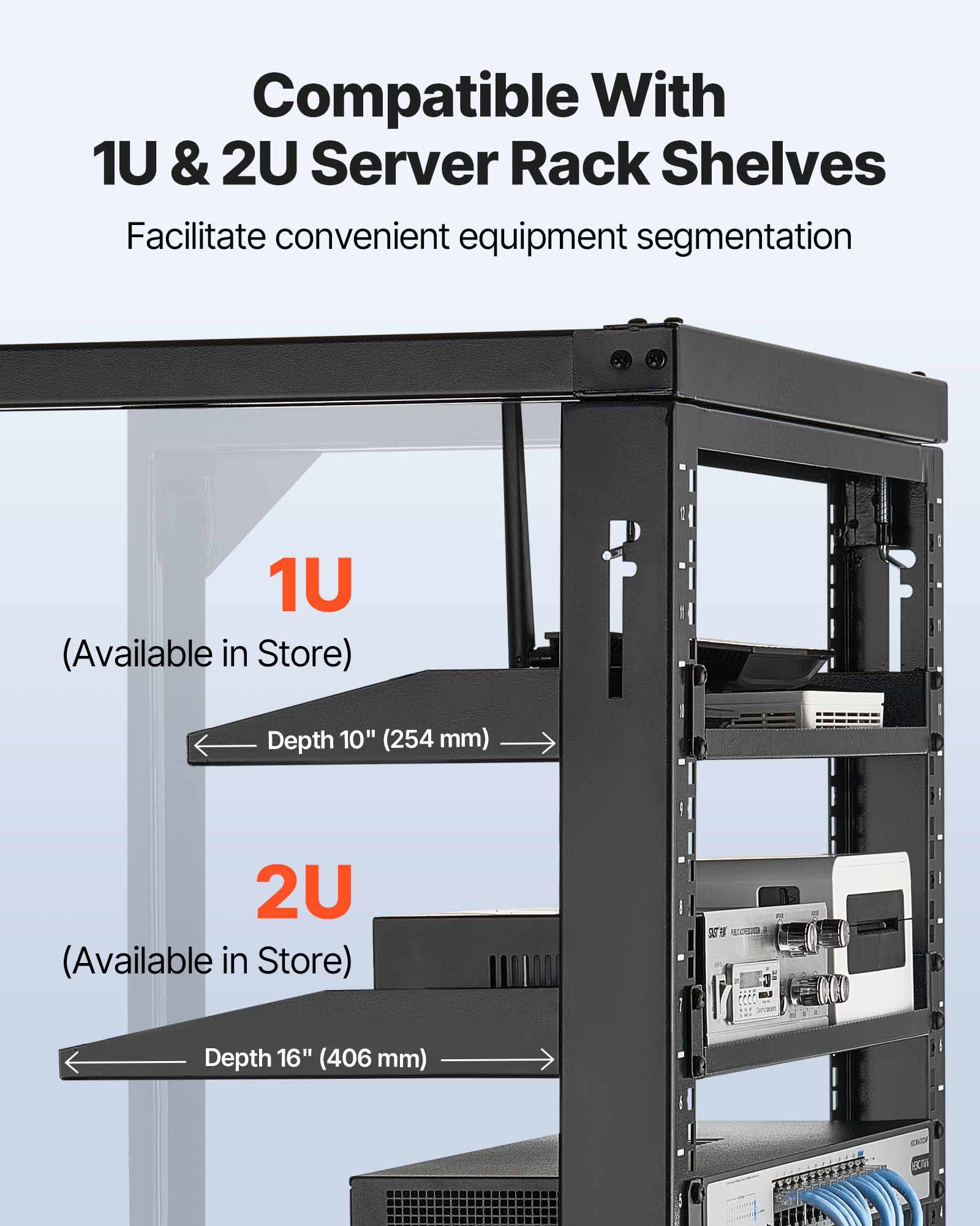 VEVOR Rack de Servidor de Pared de 12U, Carga Máxima de 68,04 kg, Bastidor de Red de Marco Abierto con Apertura de Puerta de 180 Grados, Acero al Carbono, para Equipo de Red/IT/AV de 48,26 cm