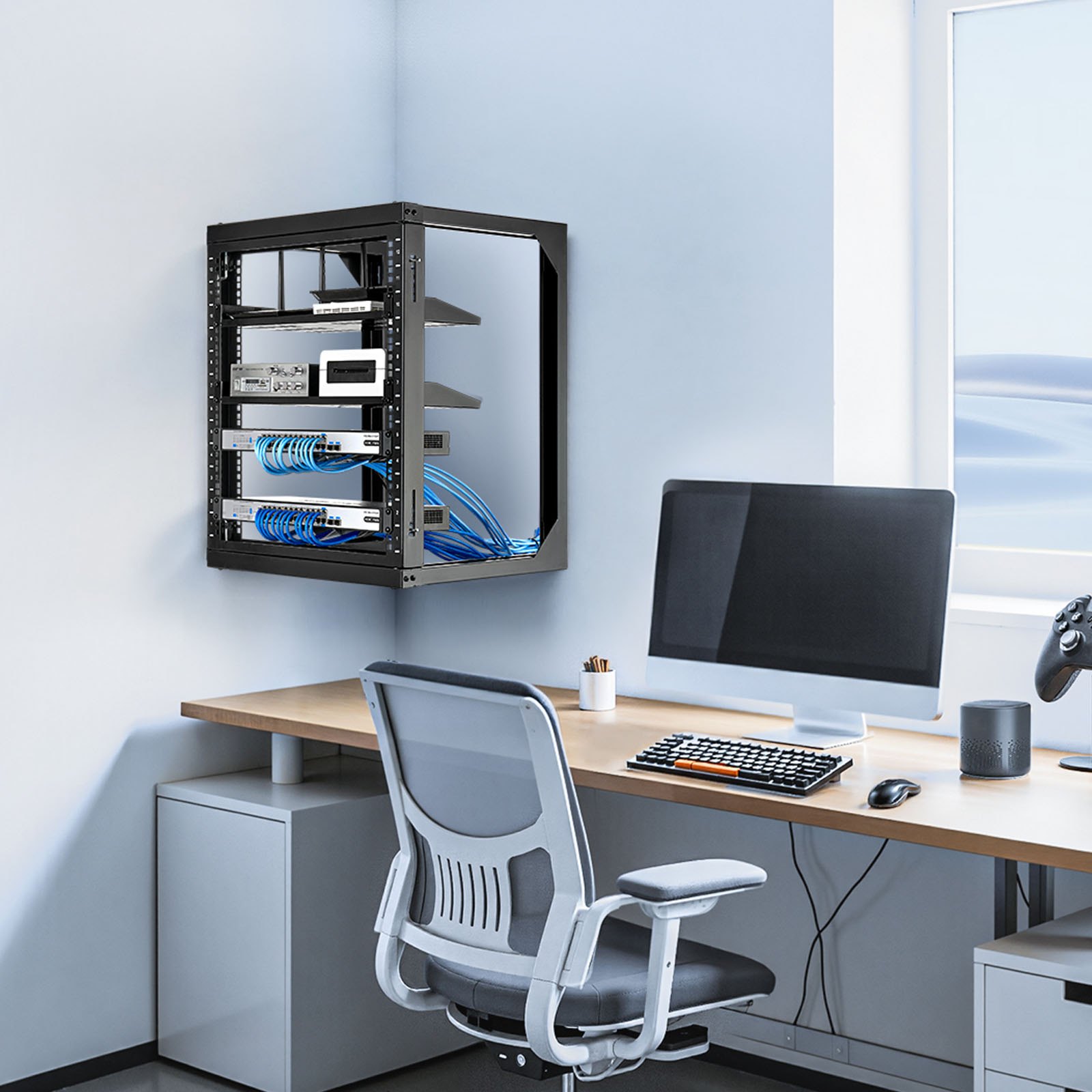 VEVOR Rack de Servidor de Pared de 12U, Carga Máxima de 68,04 kg, Bastidor de Red de Marco Abierto con Apertura de Puerta de 180 Grados, Acero al Carbono, para Equipo de Red/IT/AV de 48,26 cm