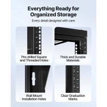 VEVOR Rack de Servidor de Pared de 15U, Carga Máxima de 68,04 kg, Bastidor de Red de Marco Abierto con Apertura de Puerta de 180 Grados, Acero al Carbono, para Equipo de Red/IT/AV de 48,26 cm