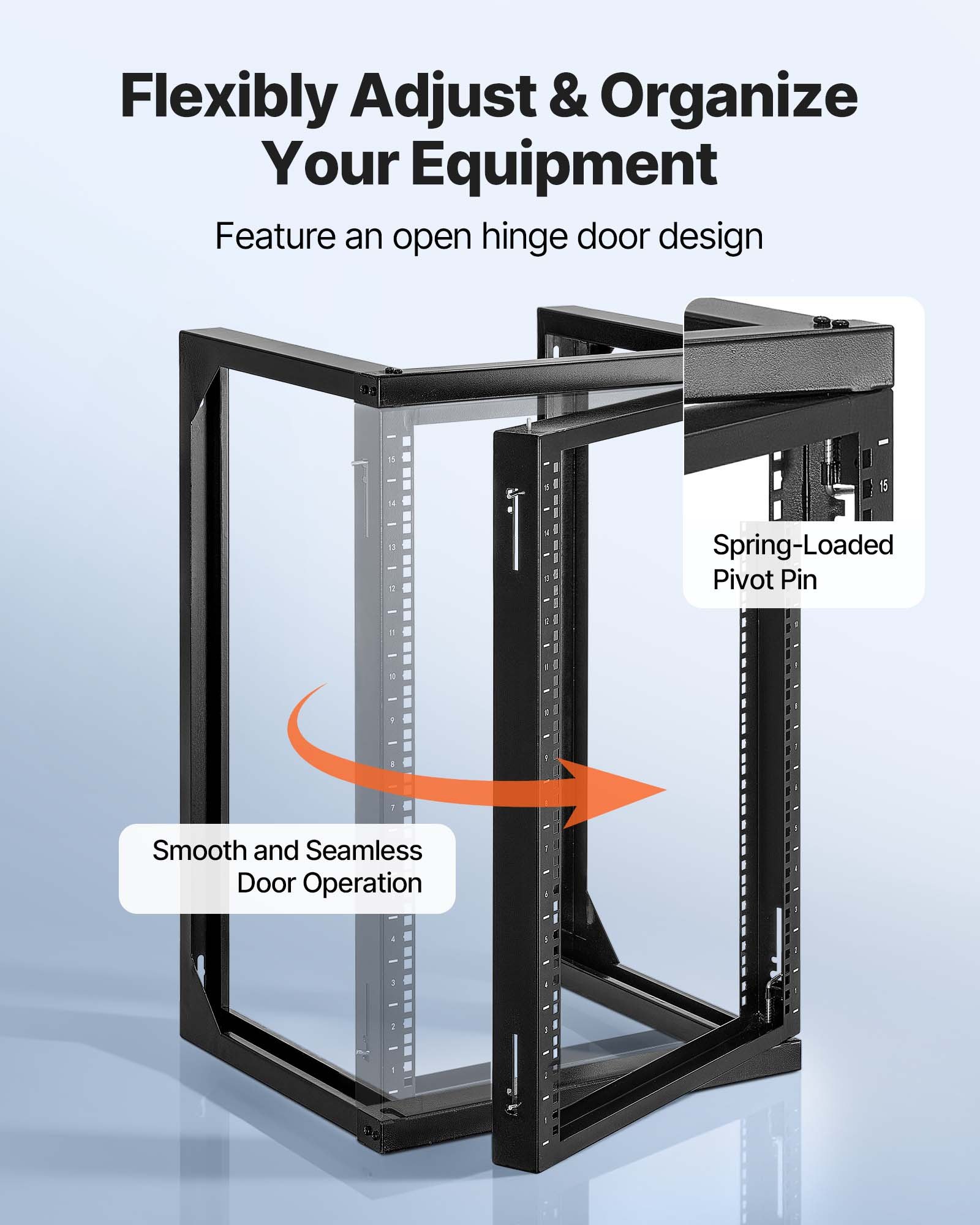 VEVOR 15U Wall Mount Server Rack, 68.04 kg Max Load Capacity, Open Frame Network Rack with 180 Degrees Gate Swing Door, Carbon Steel, Ideal for IT Network Equipment & AV Devices Computer Server, Black
