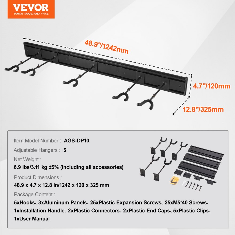 VEVOR Soporte para guitarra de 5 espacios, con capacidad para 5 guitarras, estante plegable para exhibición de múltiples guitarras montado en la pared con ganchos giratorios de 270°, mango de instalación de paneles de aluminio, para guitarra, bajo eléctrico acústico