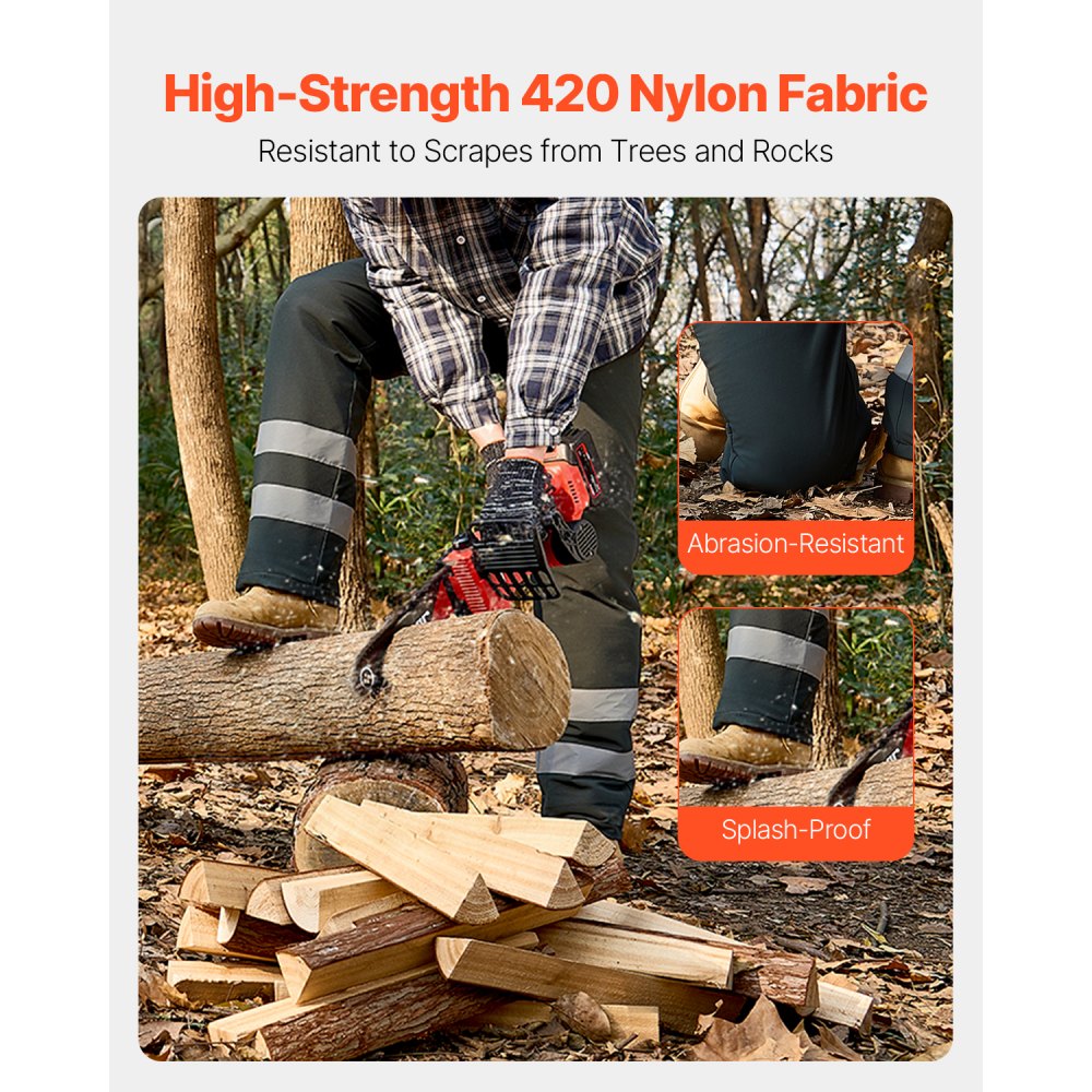 VEVOR Protective Trousers, Class A, 8-Layer Chainsaw Trousers with Adjustable Belt & Equipment Pocket, Chainsaw Chaps for Men/Women, Safety Equipment for Loggers, Forestry Workers, XL, Black