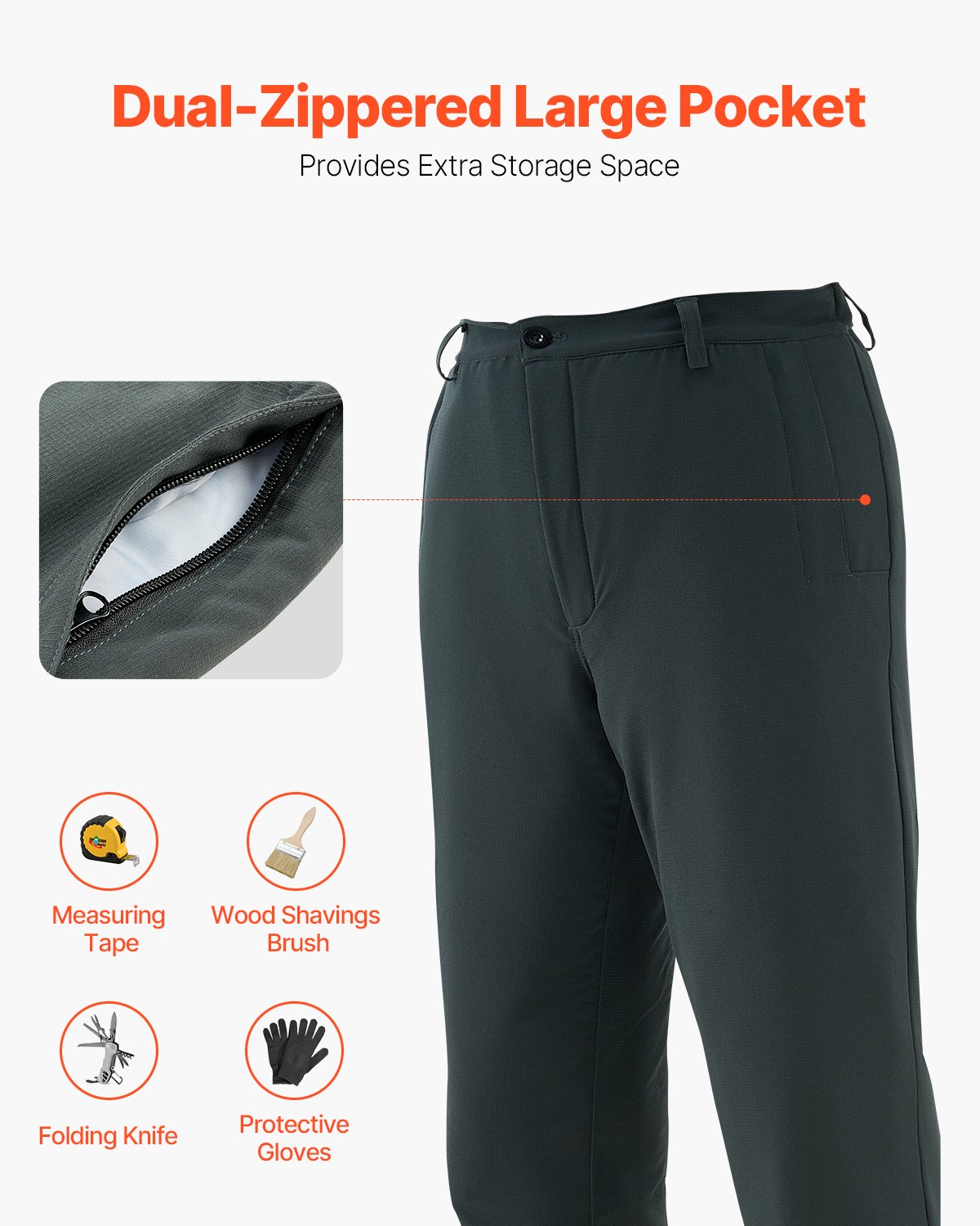 VEVOR Polainas para Motosierra con Cinturón Ajustable y Bolsillo para Equipo, Clase A 8 Capas, Equipo de Seguridad para Motosierra para Leñadores, Trabajadores Forestales, Talla XL, Color Negro