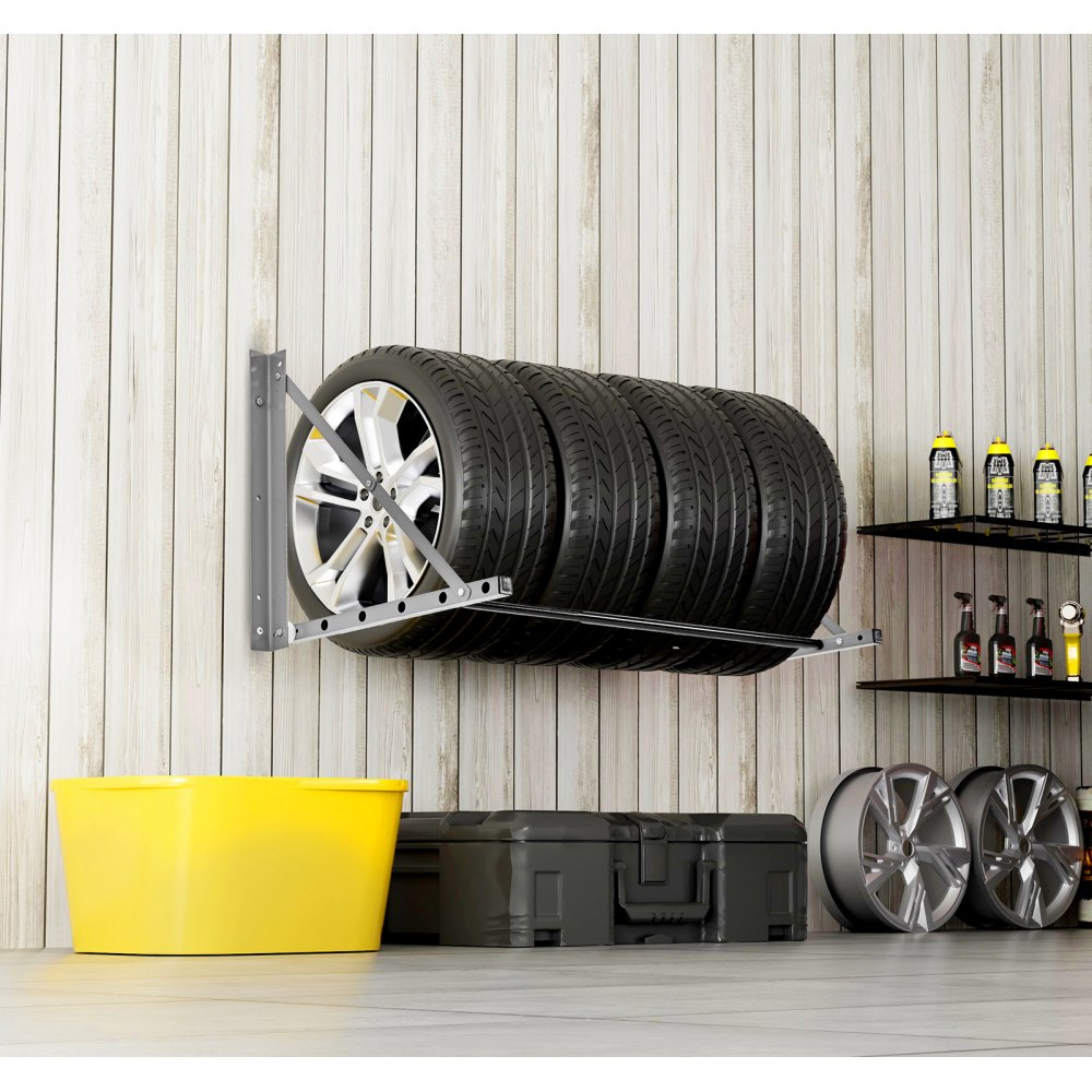 VEVOR Tire Rack, Tire Stand, Garage Rack for Wall Mounting, 812-1219 mm Adjustable, Q235 Heavy-Duty Steel Tire Storage Rack for Standard Tires (R355.6 to R508 mm), Max. Load Capacity 136 kg