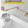 VEVOR Grifo de Llenado de Ollas Montaje en Pared, Alto Caudal 2,2 GPM Grifo de Cocina 360° Giratorio Grifo Plegable de Latón con Longitud Máxima de 620 mm, Material de Latón y Acero Inoxidable, Oro