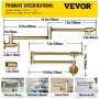 VEVOR Grifo de Llenado de Ollas Montaje en Pared, Alto Caudal 2,2 GPM Grifo de Cocina 360° Giratorio Grifo Plegable de Latón con Longitud Máxima de 620 mm, Material de Latón y Acero Inoxidable, Oro