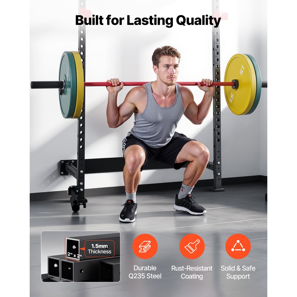 VEVOR Jaula de Potencia Plegable de Pared para Sentadillas, con Soporte a Minas Terrestres, Ganchos en J Ajustables y Barra de Dominadas para Gimnasio en Casa, Carga 454 kg, 1220 x 760 x 2210 mm