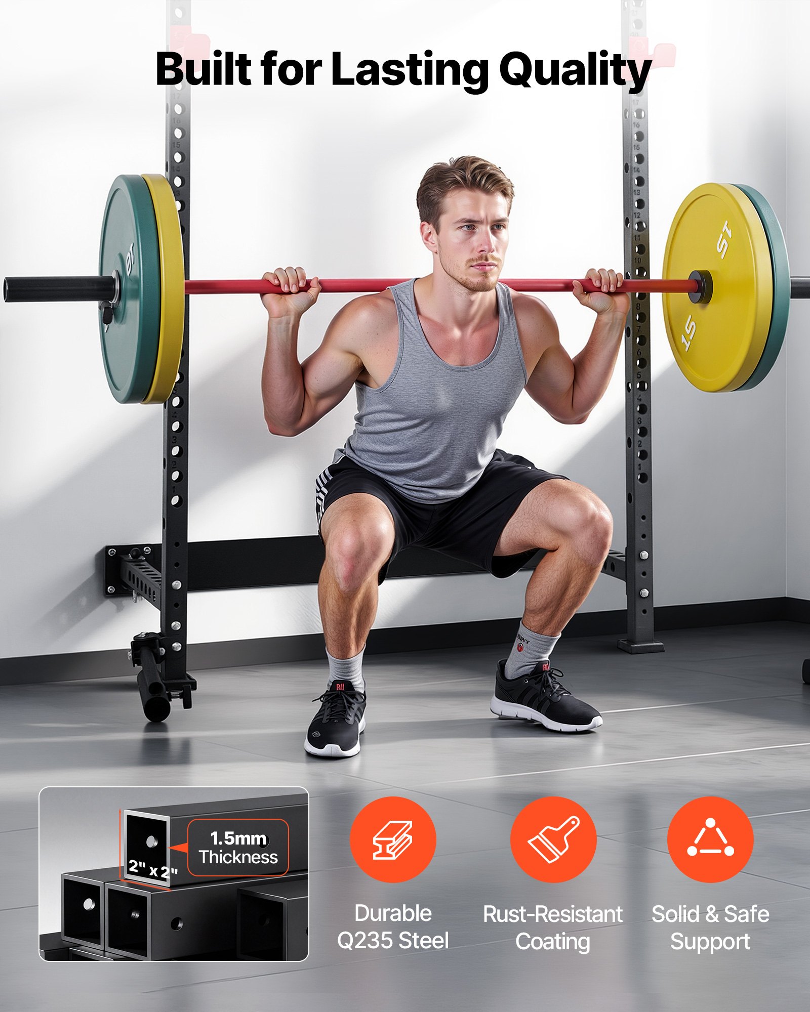 VEVOR Jaula de Potencia Plegable de Pared para Sentadillas, con Soporte a Minas Terrestres, Ganchos en J Ajustables y Barra de Dominadas para Gimnasio en Casa, Carga 454 kg, 1220 x 760 x 2210 mm