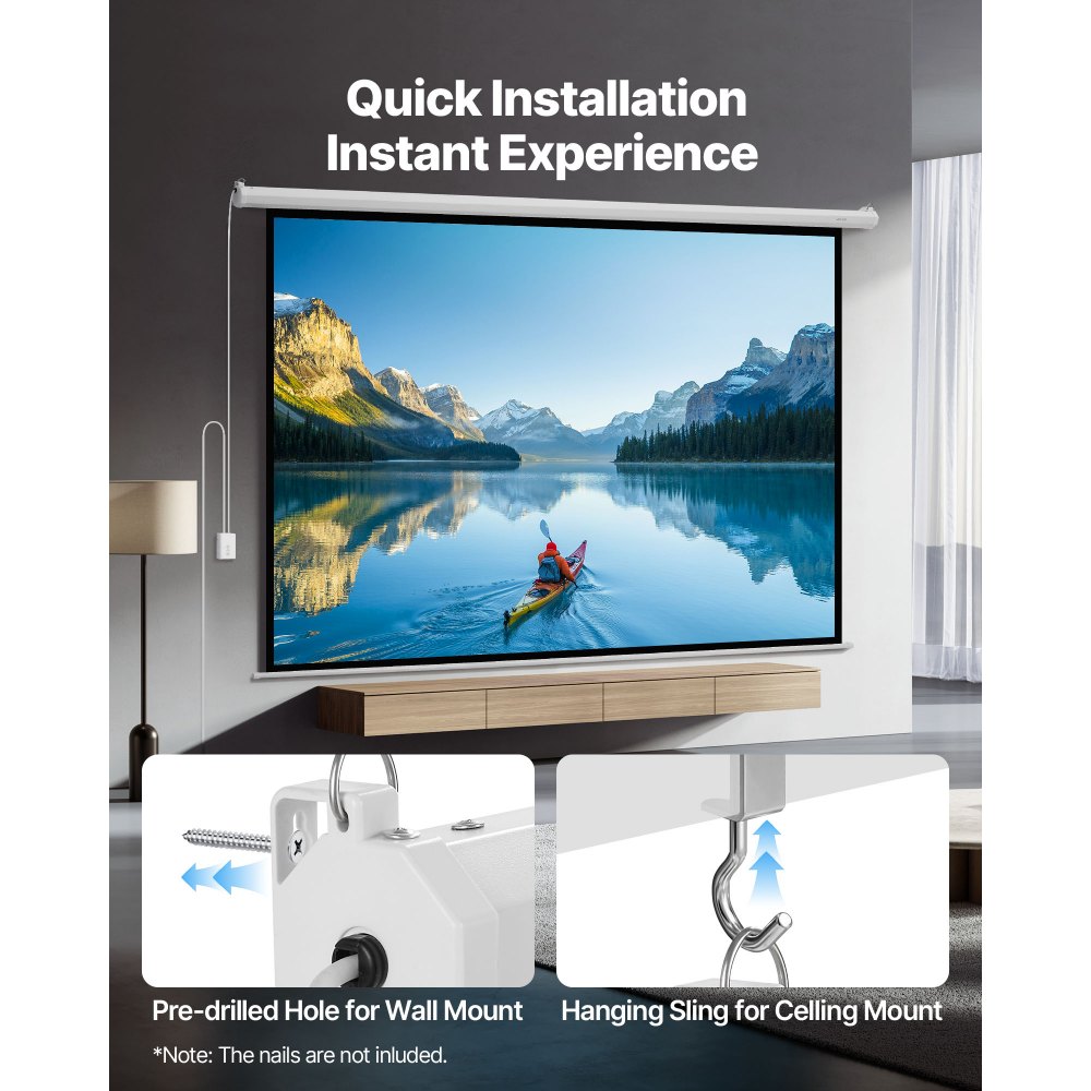 VEVOR Motorized Projector Screen, 3048 mm 4:3 1080 HD Electric Projector Screen, Wall Mounted Projection Dispaly Projector with Remote Control, Automatic Movie Screen for Family Home Office Theater