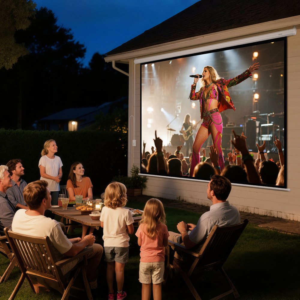 VEVOR Motorized Projector Screen, 3048 mm 4:3 1080 HD Electric Projector Screen, Wall Mounted Projection Dispaly Projector with Remote Control, Automatic Movie Screen for Family Home Office Theater