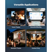 VEVOR Pantalla de Proyector de 3048 mm, 16:9, 4K, 1080 HD, para Montaje en Pared, Amplio Ángulo de Visión, con Ganchos y Cinta Adhesiva de Doble Cara, para Cine en Casa, Oficina y Aula, Blanco