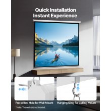 VEVOR Pantalla de Proyección Manual de 3048 mm, 1:1, 4K y 3D, 1080 HD, Enrollable y Retráctil, para Cine en Casa, con Cuerda de Tracción, para Pared, Tamaño de Proyección 2134 x 2134 mm, Blanco