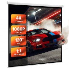 VEVOR Pantalla de Proyección Manual de 3048 mm, 1:1, 4K y 3D, 1080 HD, Enrollable y Retráctil, para Cine en Casa, con Cuerda de Tracción, para Pared, Tamaño de Proyección 2134 x 2134 mm, Blanco