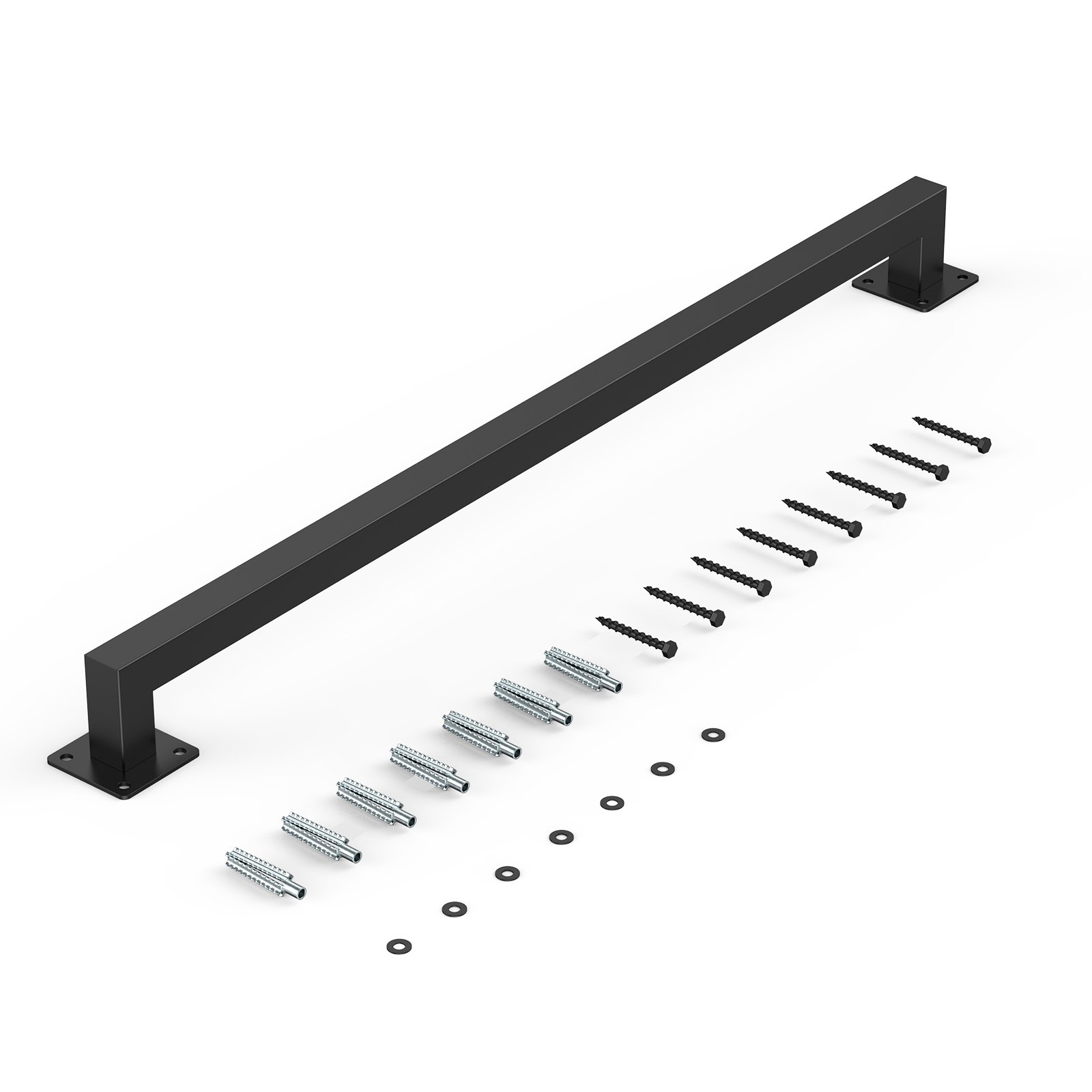 VEVOR Pasamanos de Escalera Montaje en Pared, Hierro Negro, para Interiores, Carga de 113 kg, Pasamanos Industrial para Escalones, Tubo Cuadrado para Loft, Terraza, 2 Secciones, 910 x 80 x 70 mm