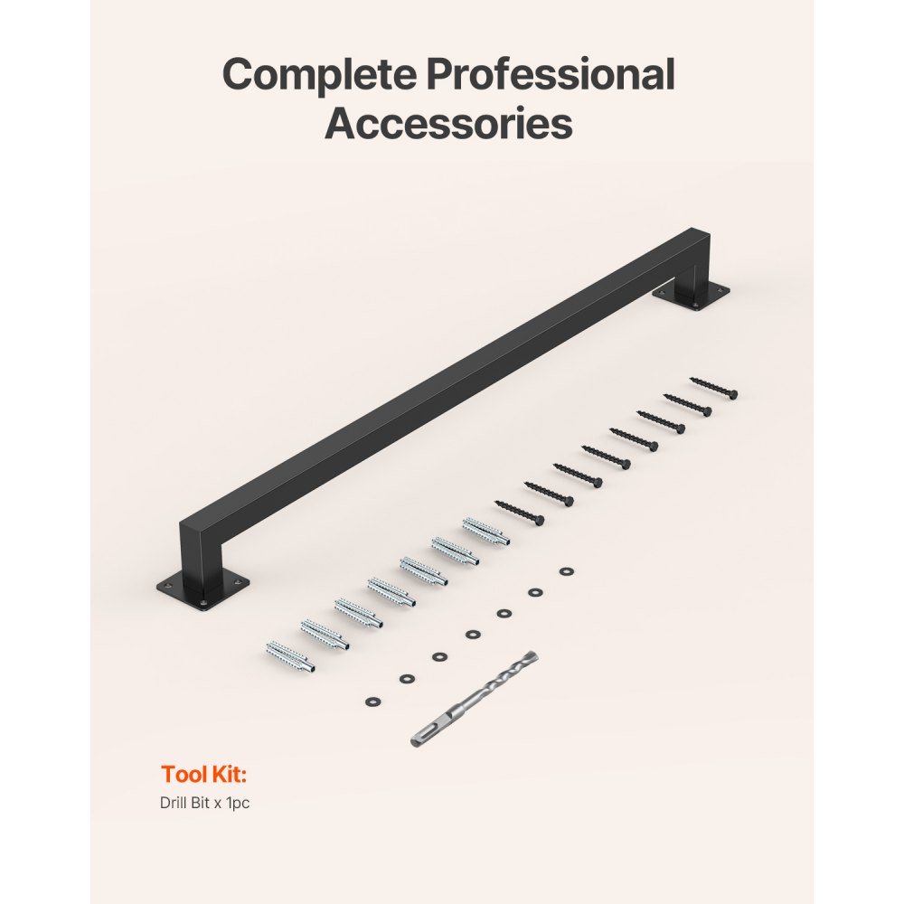 VEVOR Pasamanos de Escalera Pared, Hierro Negro, para Interiores, Carga 113 kg, Estilo Industrial, para Escalones, de Tubo Cuadrado para Loft, Terraza o Porche, de 2 Secciones, 1215 x 80 x 70 mm