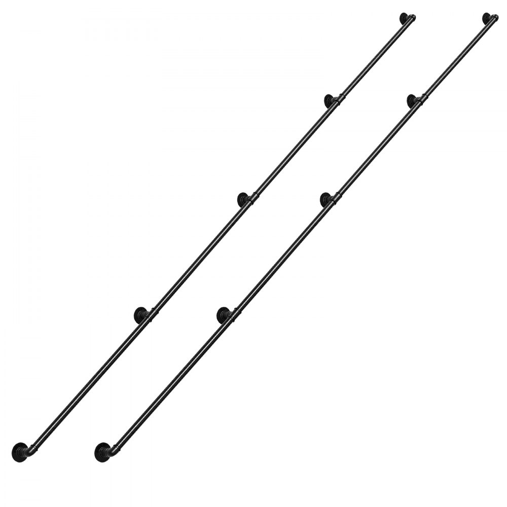 VEVOR Barandilla de Pared 3962,4 mm, Carga 199,6 kg, Pasamanos de Escalera de Acero al Carbono, con Herrajes de Montaje, Juego de 2, Tubo Redondo para Escaleras Interiores, Áticos, Porches y Pasillos