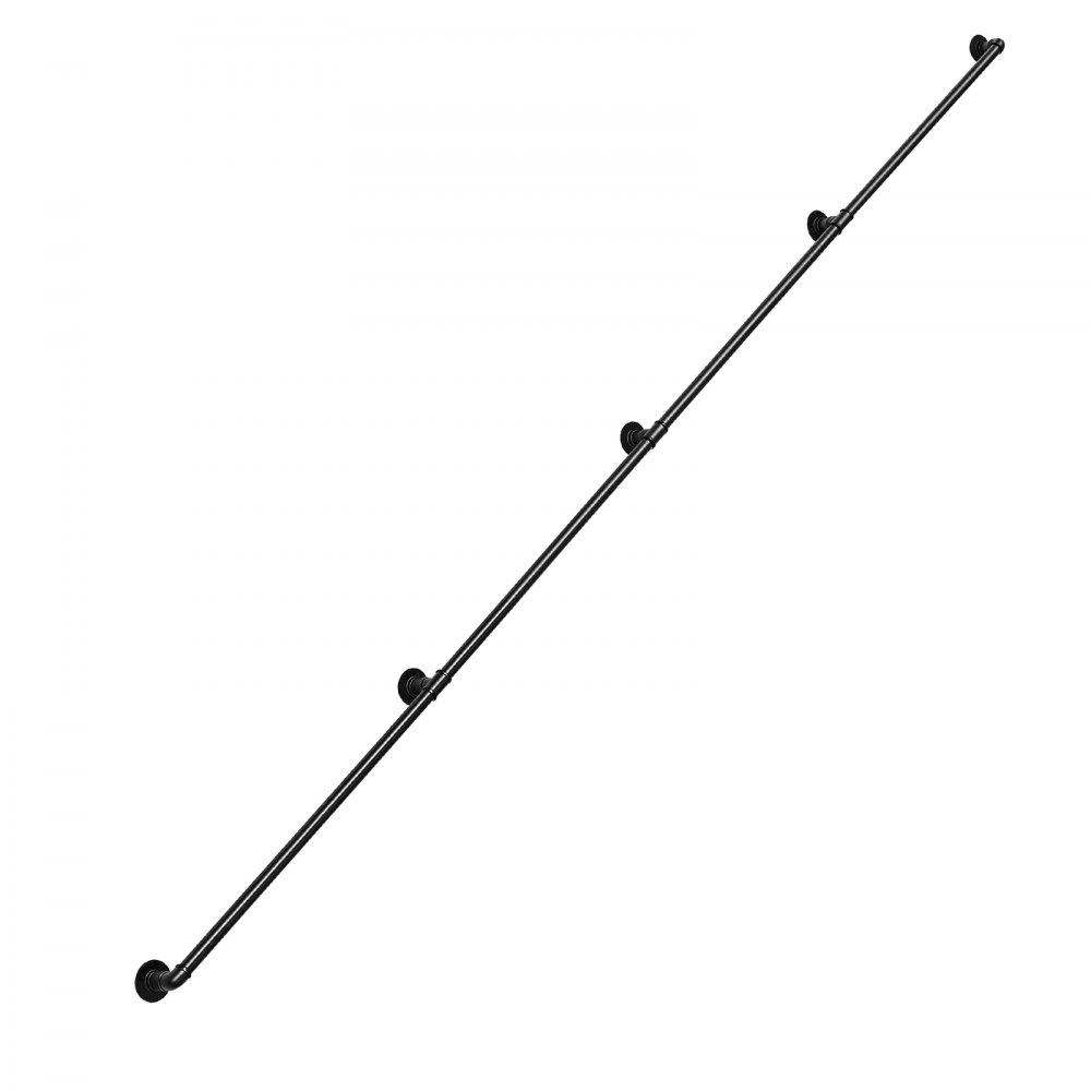 VEVOR Barandilla de Pared 3657,6 mm, Carga 199,6 kg, Pasamanos de Escalera de Acero al Carbono Negro, Diseño Tubo Redondo, con Herrajes de Montaje para Escaleras Interiores, Áticos, Porches y Pasillos