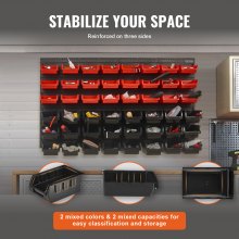 VEVOR Estante de Plástico 48 Cajas de Almacenamiento para Taller Garaje con Paneles de Pared Organizador de Herramientas para Tuercas, Pernos, Tornillos, Clavos, Botones, Piezas Pequeñas, Negro/Rojo