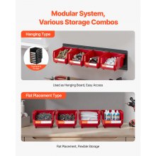 VEVOR Cajas Apilables Visibles para Montar en la Pared, 137 x 105 x 75 mm, y 3 Rieles Metálicos, para Tornillos, Tuercas, Pernos y Clavos, para Taller, Sala de Manualidades y Garaje, Rojo, 12 uds