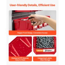 VEVOR Cajas Apilables Visibles para Montar en la Pared, 137 x 105 x 75 mm, y 3 Rieles Metálicos, para Tornillos, Tuercas, Pernos y Clavos, para Taller, Sala de Manualidades y Garaje, Rojo, 12 uds