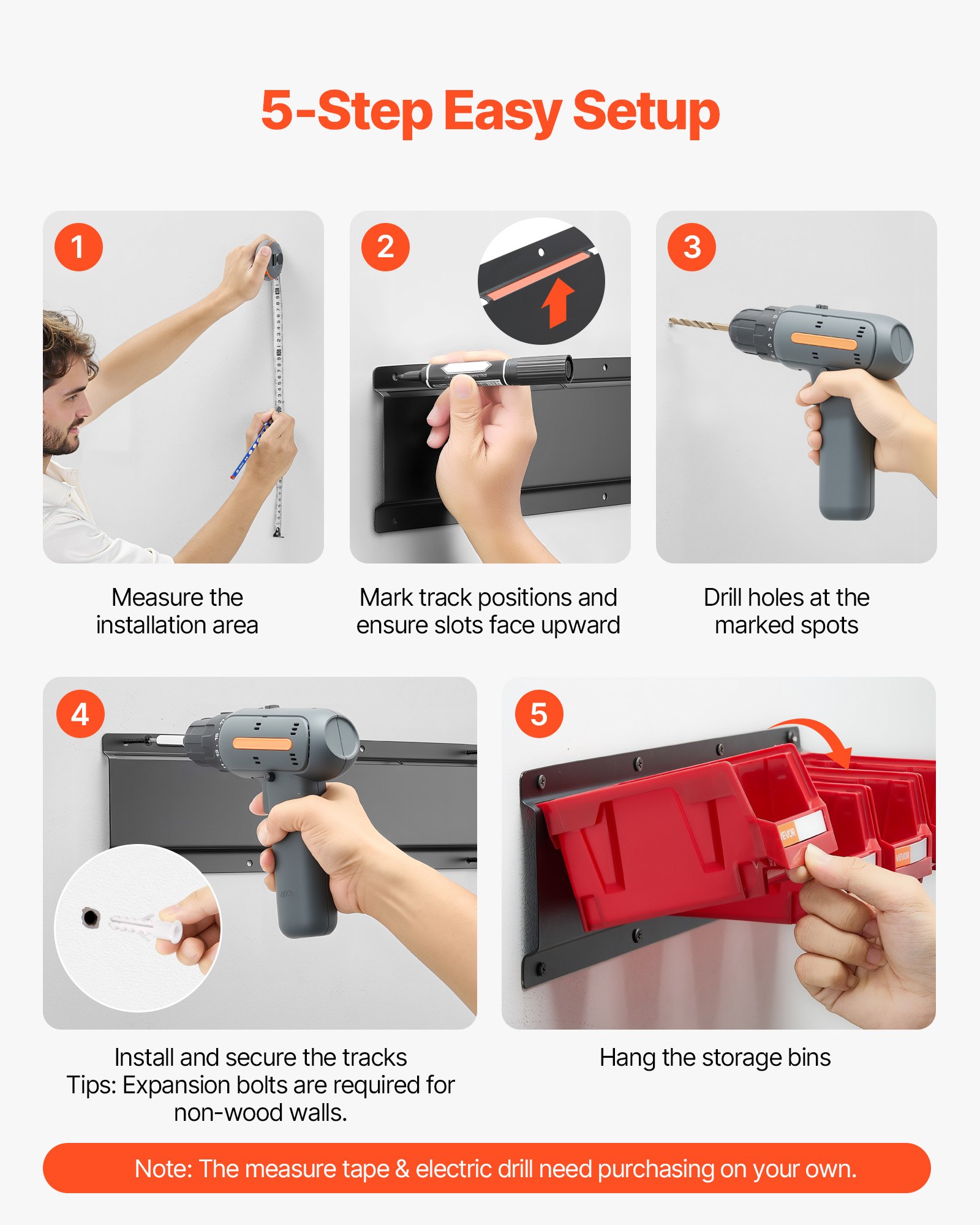 VEVOR Wall Mounted Storage Bins, 12 Plastic Bins & 3 Metal Rails, Plastic Hanging Stackable Storage Bin for Screws, Nuts, Bolts, Nails, Hardware Tool Organizer for Workshop, Craft Room, Garage, Red