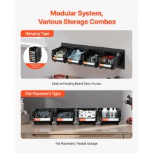 VEVOR Cajas Apilables de Pared, 137 x 105 x 75 mm, 3 Rieles Metálicos, Cajas de Almacenamiento Visibles para Tornillos, Tuercas, Pernos y Clavos, para Taller, Oficinas, Garaje, Color Negro, 12 uds