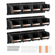 VEVOR Cajas Apilables de Pared, 137 x 105 x 75 mm, 3 Rieles Metálicos, Cajas de Almacenamiento Visibles para Tornillos, Tuercas, Pernos y Clavos, para Taller, Oficinas, Garaje, Color Negro, 12 uds