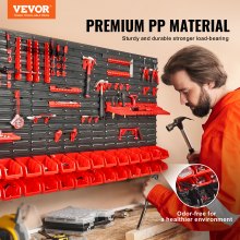 VEVOR Estante de Plástico 30 Cajas de Almacenamiento para Taller Garaje con Paneles de Pared Organizador de Herramientas para Tuercas, Pernos, Tornillos, Clavos, Botones, Piezas Pequeñas, Negro/Rojo