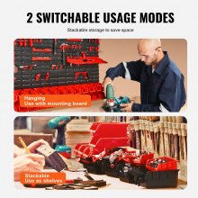 VEVOR Estante de Plástico 30 Cajas de Almacenamiento para Taller Garaje con Paneles de Pared Organizador de Herramientas para Tuercas, Pernos, Tornillos, Clavos, Botones, Piezas Pequeñas, Negro/Rojo