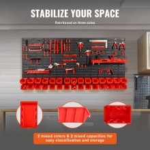 VEVOR Estante de Plástico 30 Cajas de Almacenamiento para Taller Garaje con Paneles de Pared Organizador de Herramientas para Tuercas, Pernos, Tornillos, Clavos, Botones, Piezas Pequeñas, Negro/Rojo