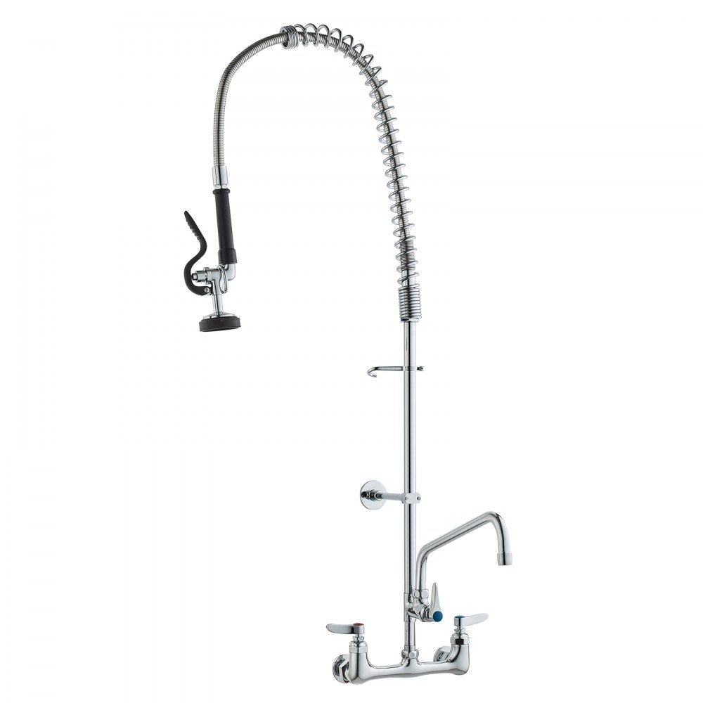 VEVOR Grifo Comercial con Rociador de Preenjuague, 111,76 cm de Altura, 20,32 cm de Centro, Caño Oscilante, Grifo para Fregadero de Cocina de Montaje en Pared, Dispositivo Construido en Latón